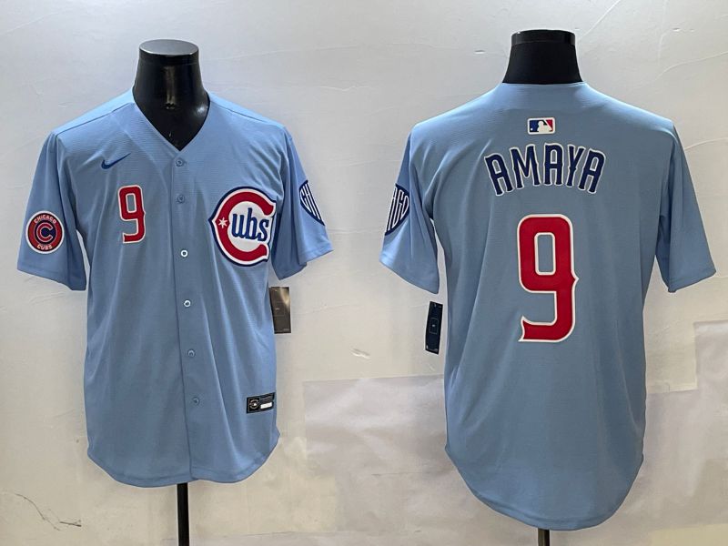 Men Chicago Cubs #9 Amaya Light Blue Throwback 2025 Nike MLB Jersey style 3